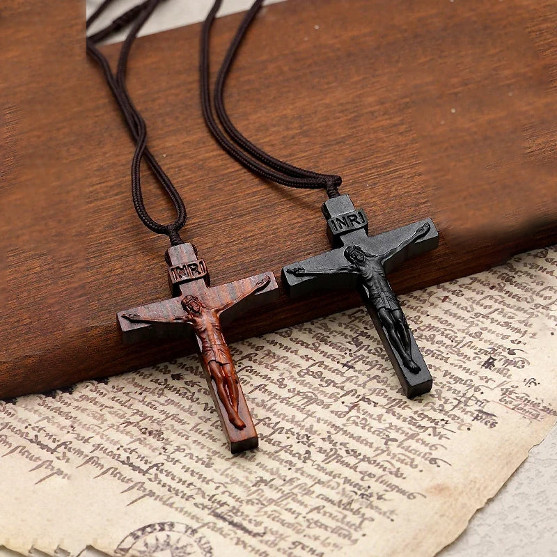 Jezus Kruis Houten Ketting (1+1 GRATIS)