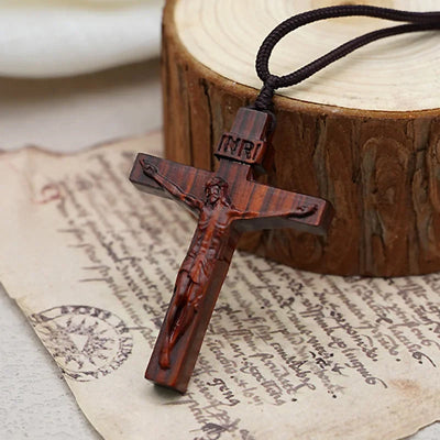 Jezus Kruis Houten Ketting (1+1 GRATIS)