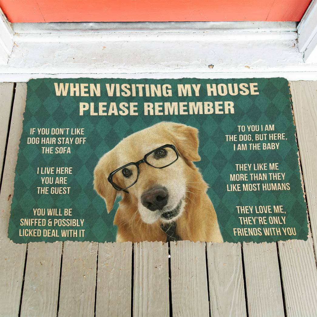 Vergeet Niet! Golden Retriever With Glasses Dogs Huis Regels Deurmat