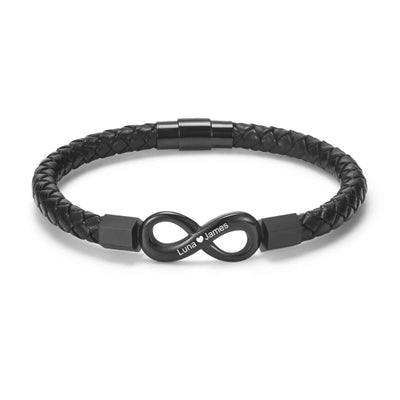 Gepersonaliseerde 2 Namen Infinity Leren Armband