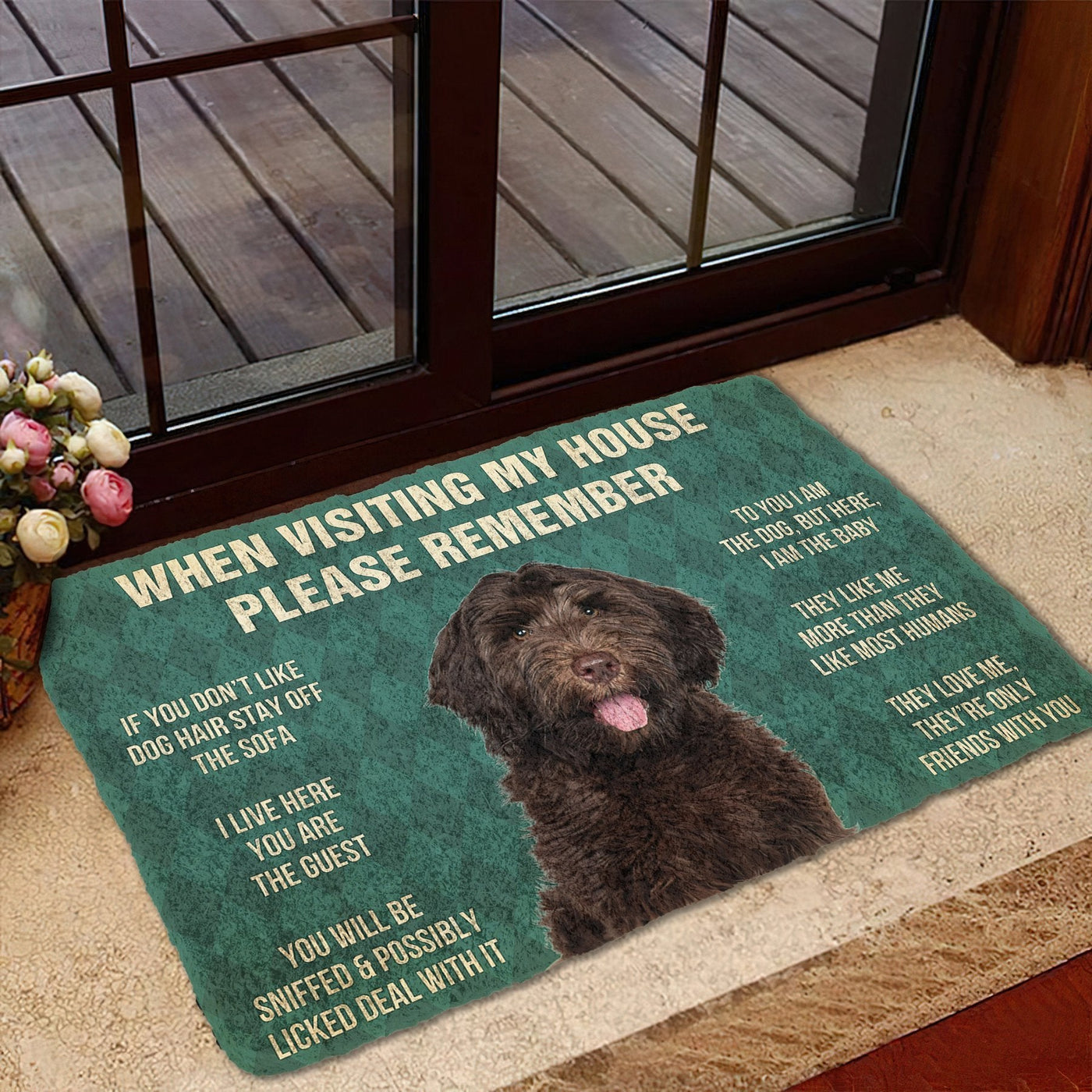 Vergeet Niet! Chocolate Labradoodles Huis Rule Deurmat