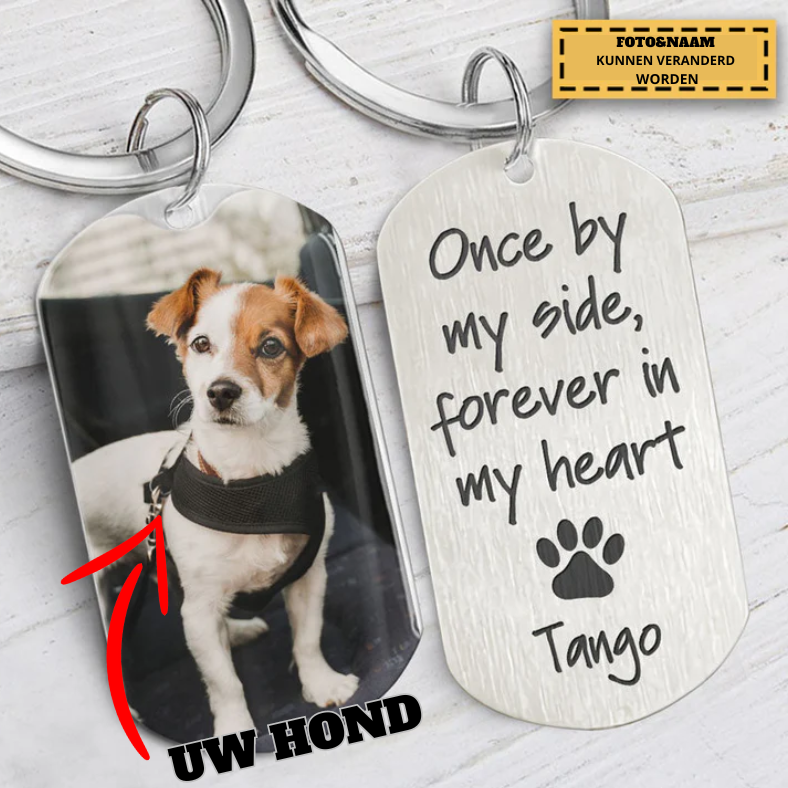 Ooit aan mijn zijde Altijd in mijn hart | Gepersonaliseerde sleutelhanger, Herdenkingscadeau voor honden/katten liefhebbers, aangepaste foto