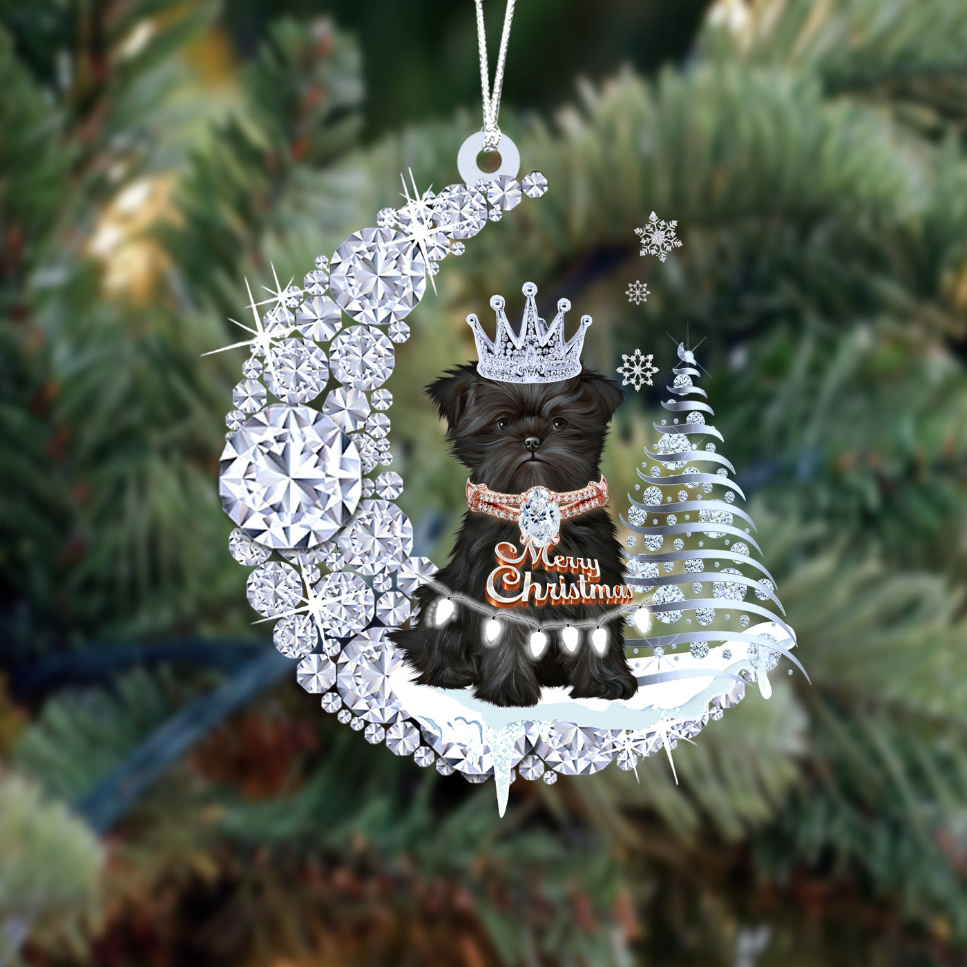 Affenpinschers Dog (2)op Diamand Maan Kerst Ornament