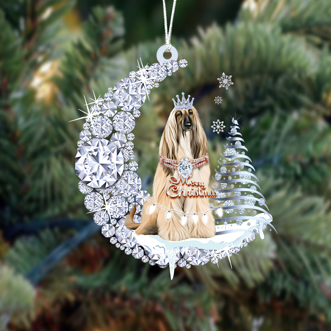 Afghan Hound (3) op Diamand Maan Kerst Ornament