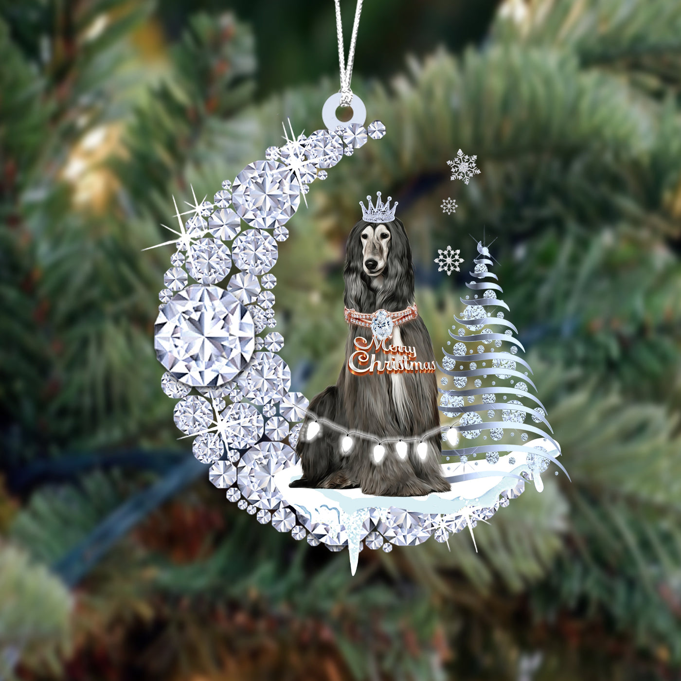 Afghan Hound (5) op Diamand Maan Kerst Ornament