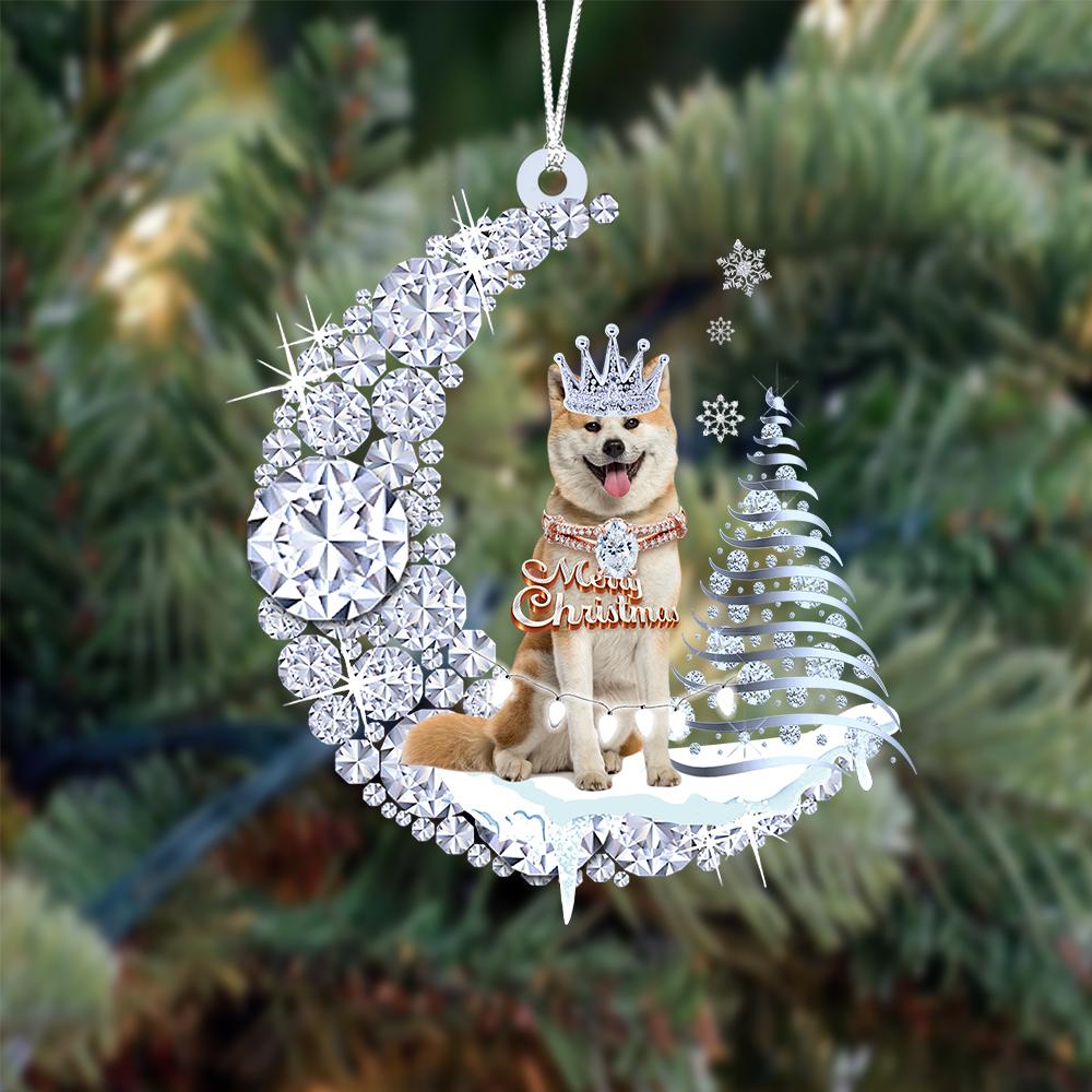 Akita op Diamand Maan Kerst Ornament