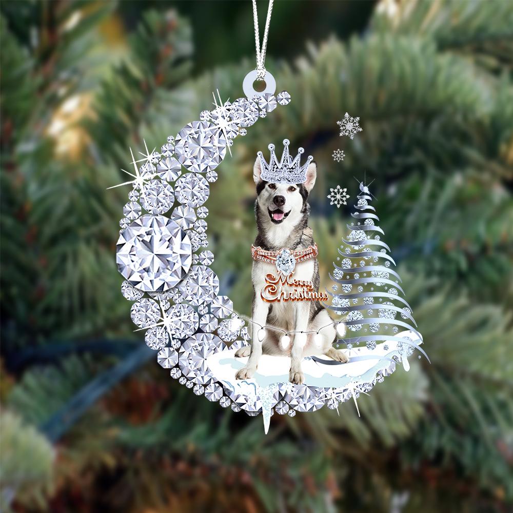 Alaskan Malamute op Diamand Maan Kerst Ornament