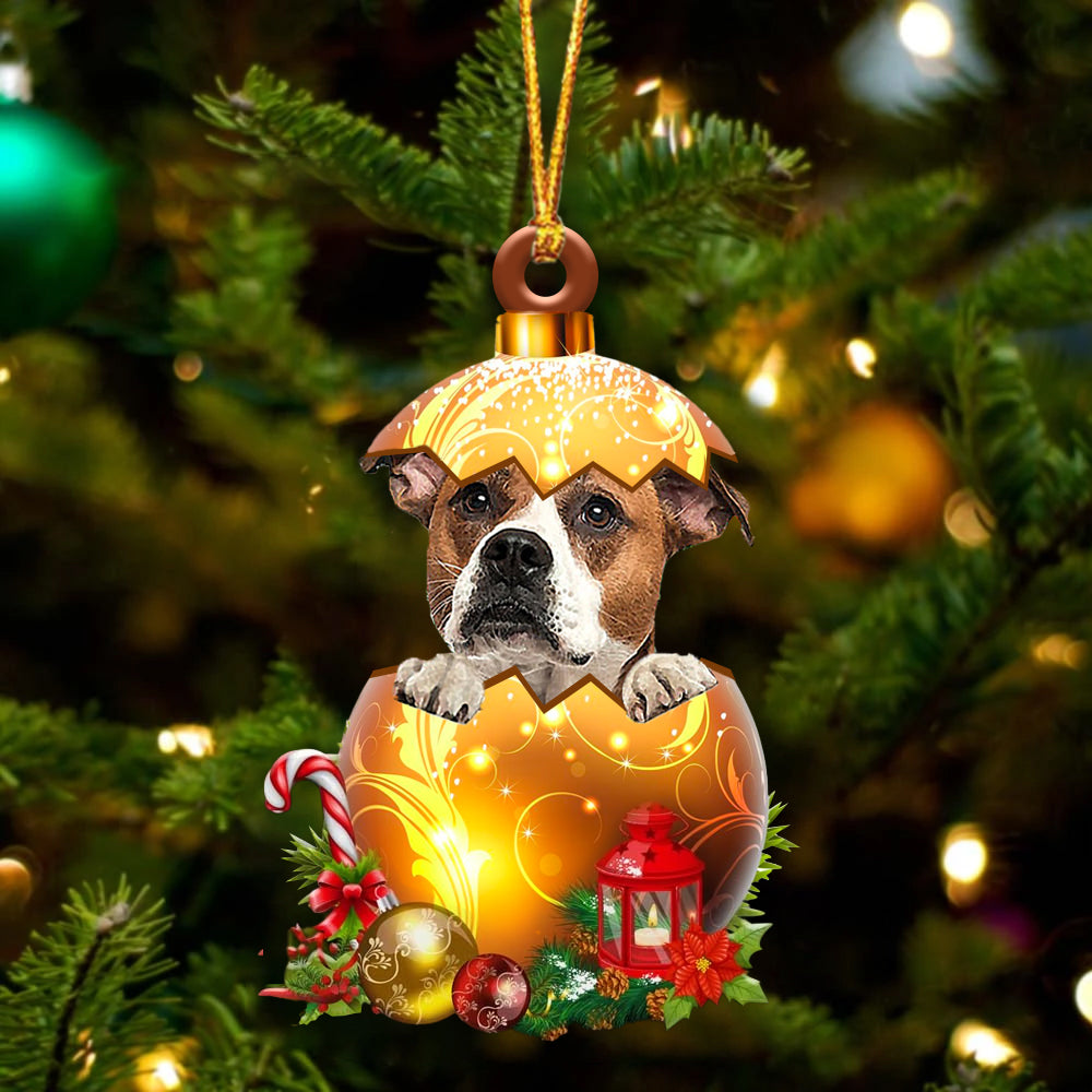 Amerikaanse Bulldog In Kerst Gouden Ei Ornament