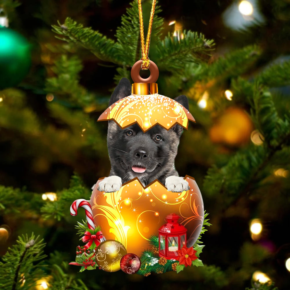 Amerikaanse Akita In Kerst Gouden Ei Ornament