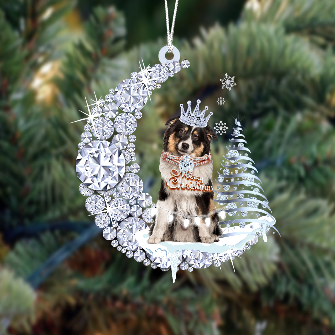 Australische Shepherd02 op Diamand Maan Kerst Ornament