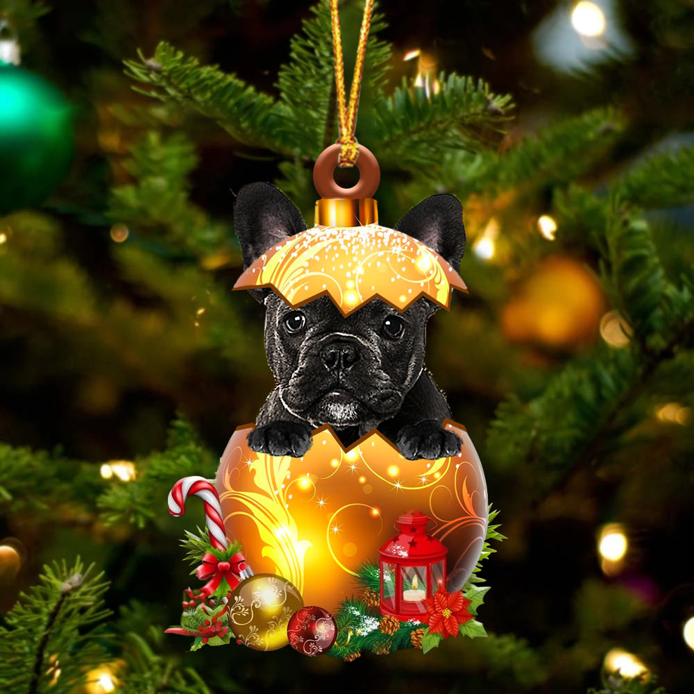 Zwart French Bulldog In Kerst Gouden Ei Ornament