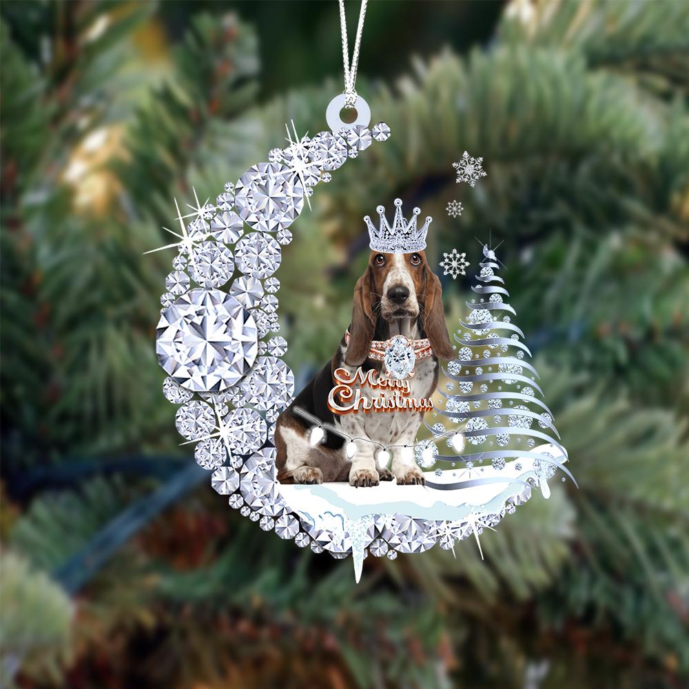 Basset Hound op Diamand Maan Kerst Ornament