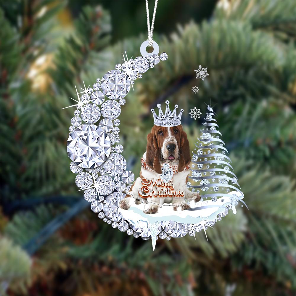 Basset Hound op Diamand Maan Kerst Ornament