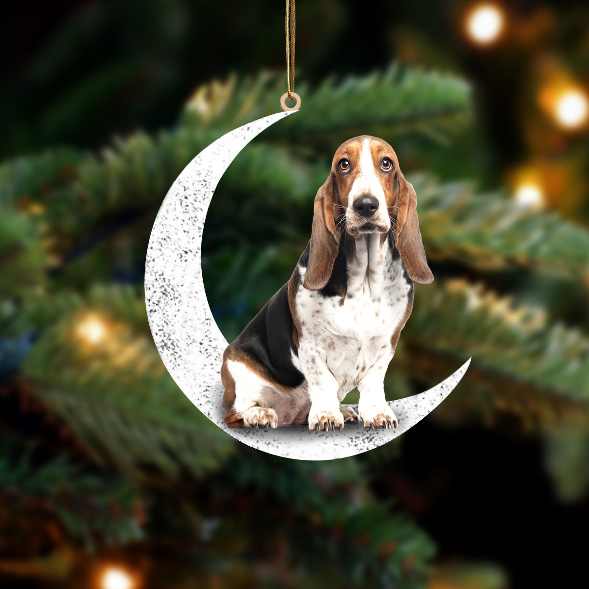 Basset Hound 2 Zit op de Maan Ornament