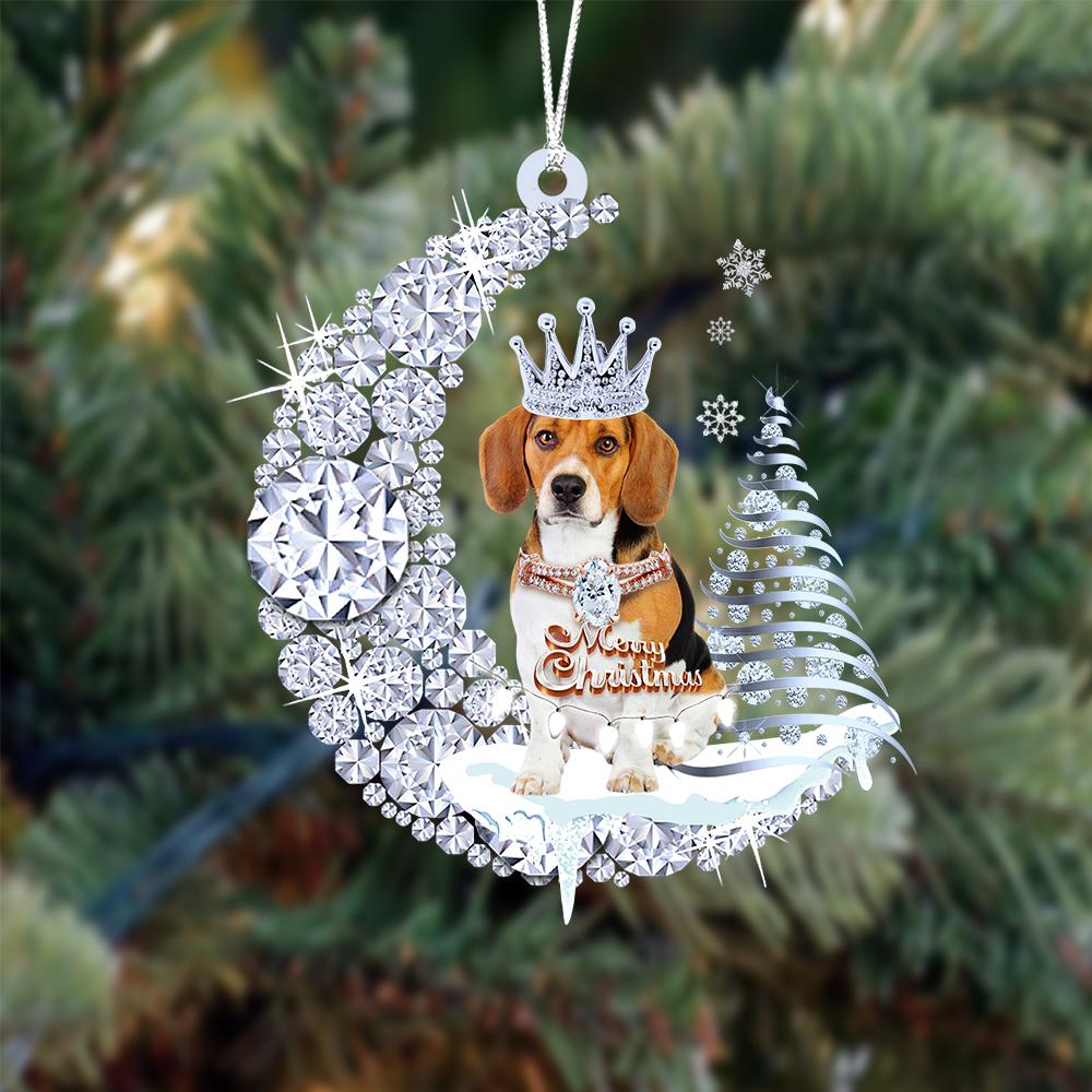 Beagle op Diamand Maan Kerst Ornament