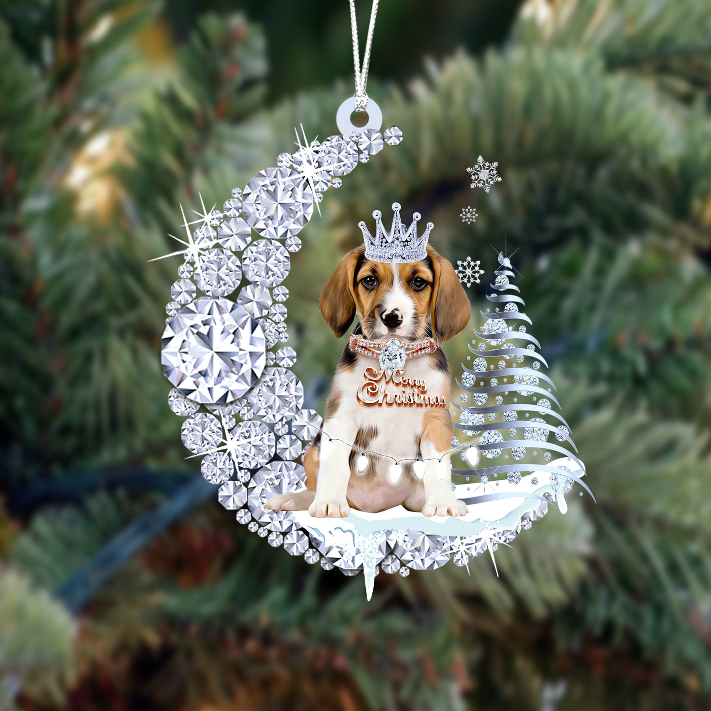 Beagle (2)op Diamand Maan Kerst Ornament