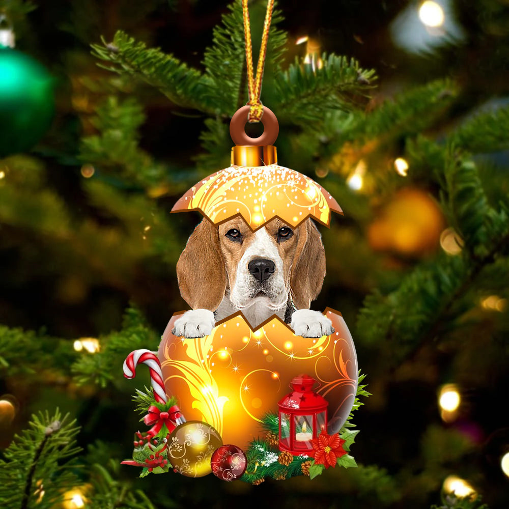 Beagle In Kerst Gouden Ei Ornament