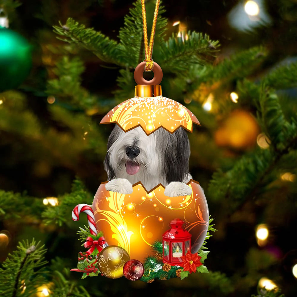 Bearded Collie In Kerst Gouden Ei Ornament