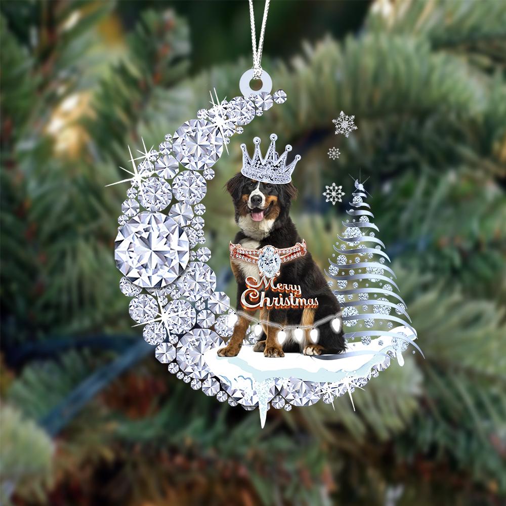 Bernese Mountain op Diamand Maan Kerst Ornament