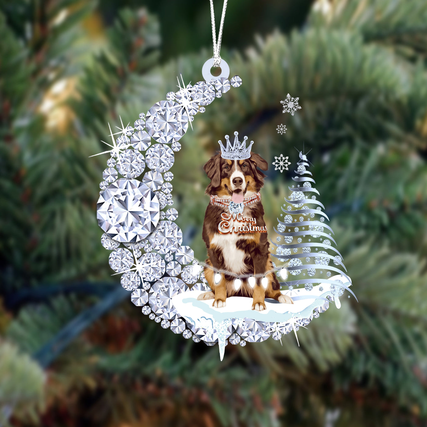 Bernese Mountain Dog (3)op Diamand Maan Kerst Ornament