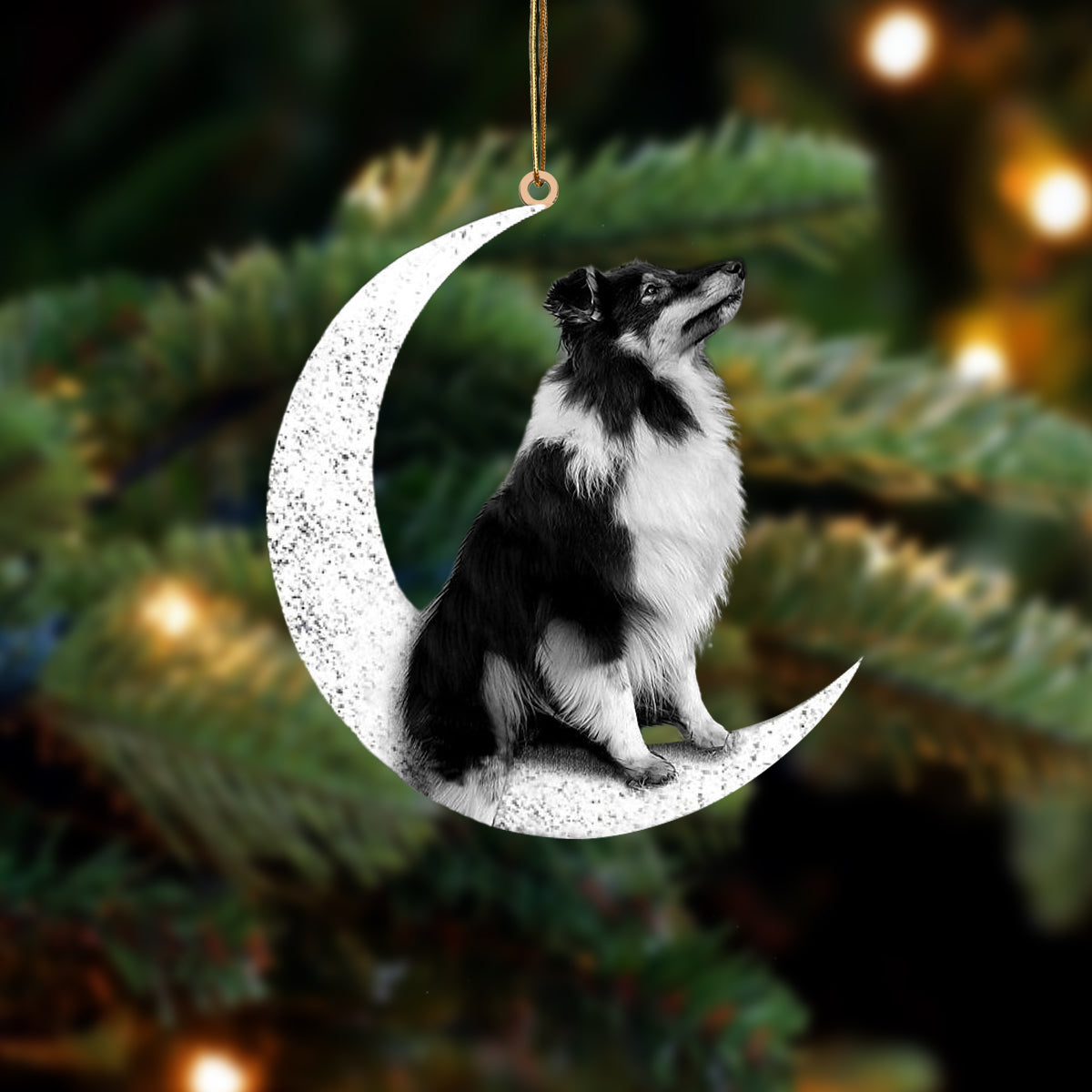 Bi Zwart Sheltie Zit op de Maan Ornament