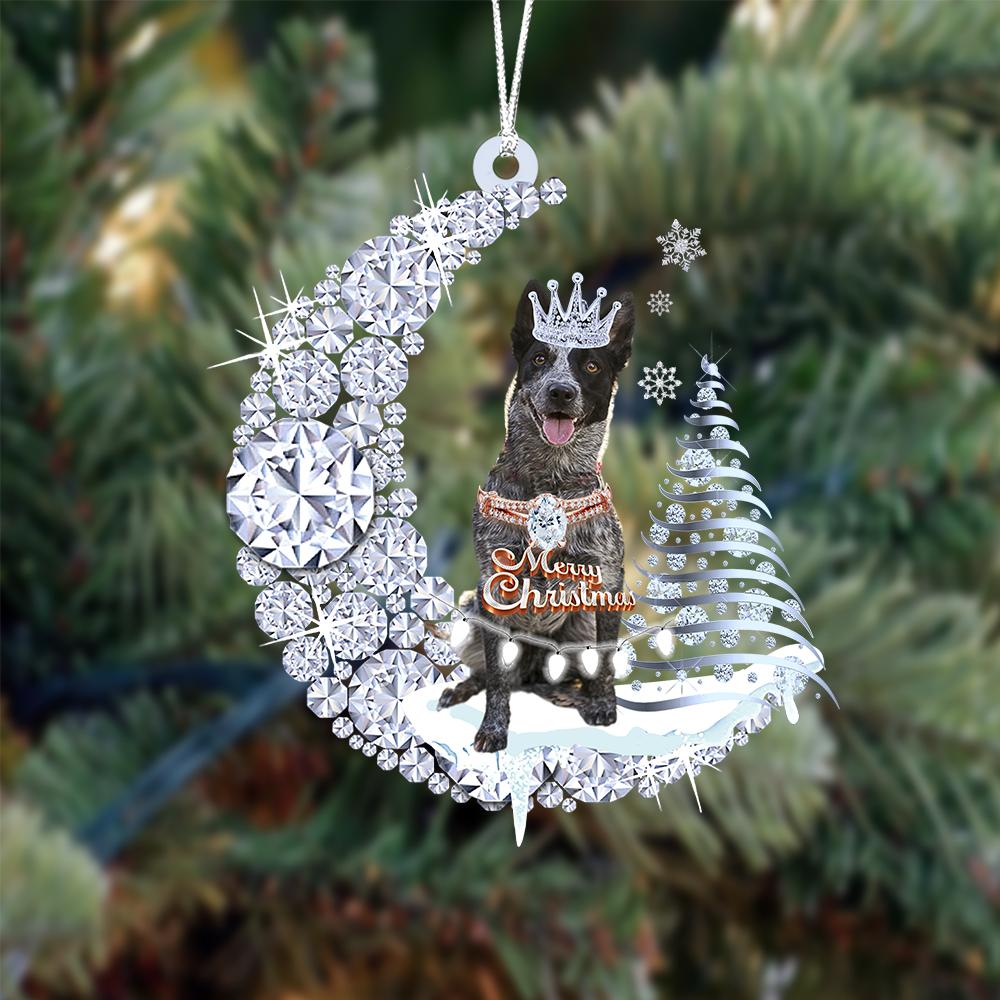 Blue Heeler op Diamand Maan Kerst Ornament