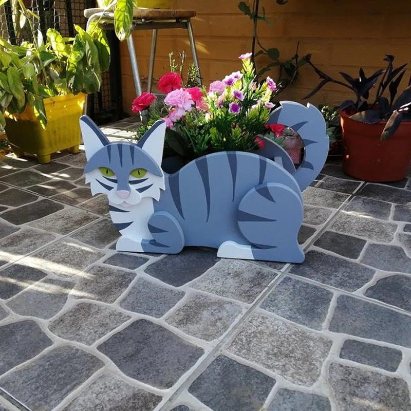 Blauw en Wit Kat Planter