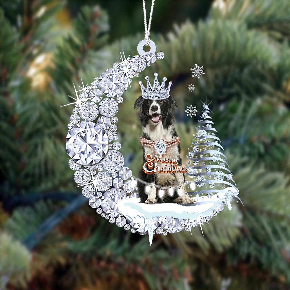 Border Collie op Diamand Maan Kerst Ornament