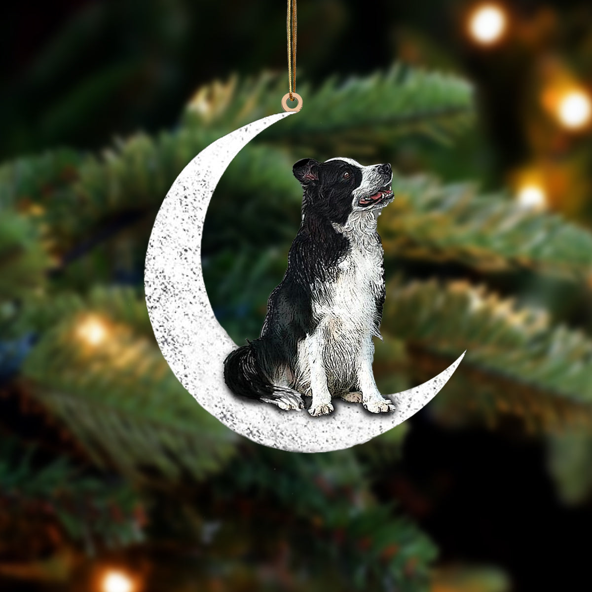 Border Collie Zit op de Maan Ornament