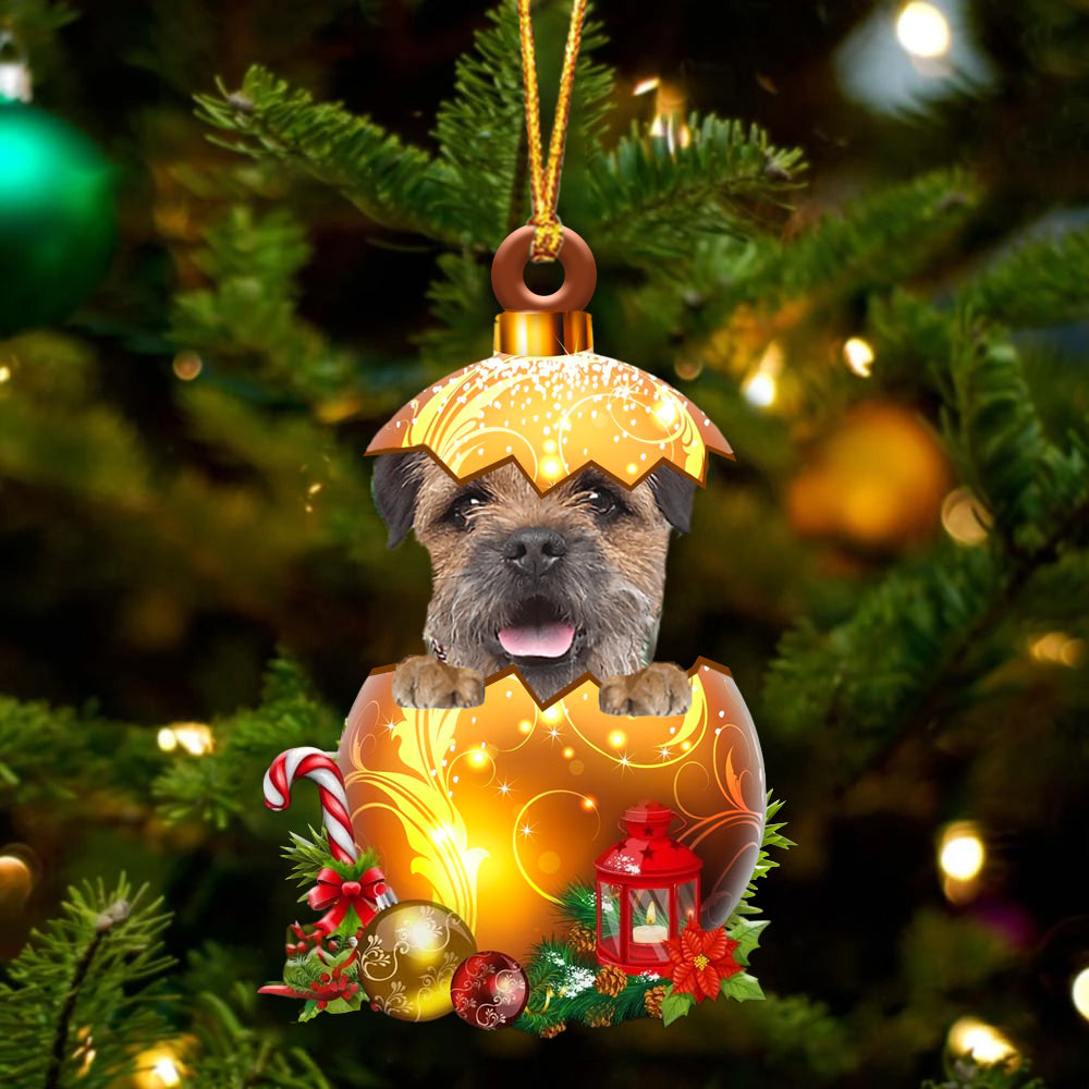 Border Terrier In Kerst Gouden Ei Ornament