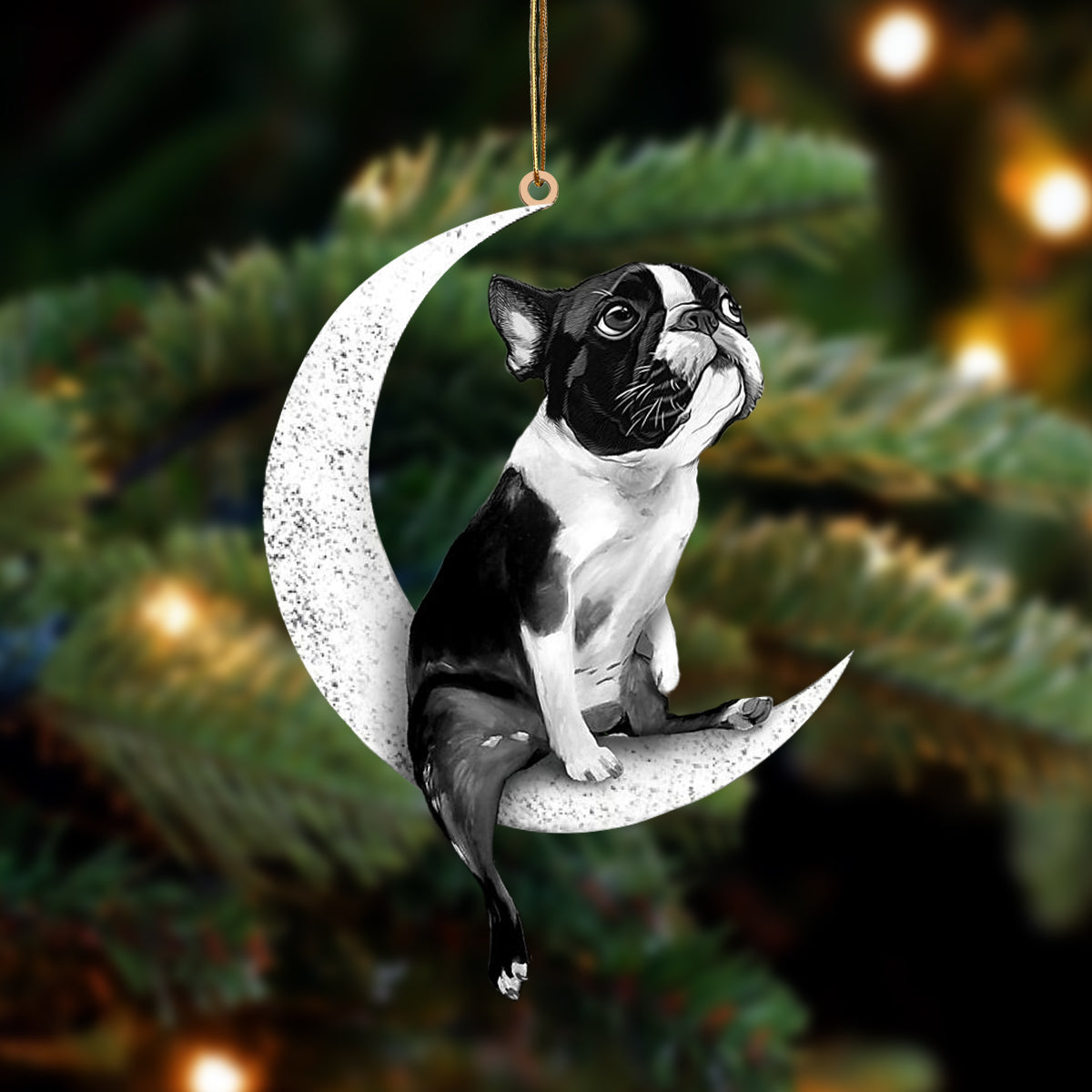 Boston Terrier Zit op de Maan Ornament