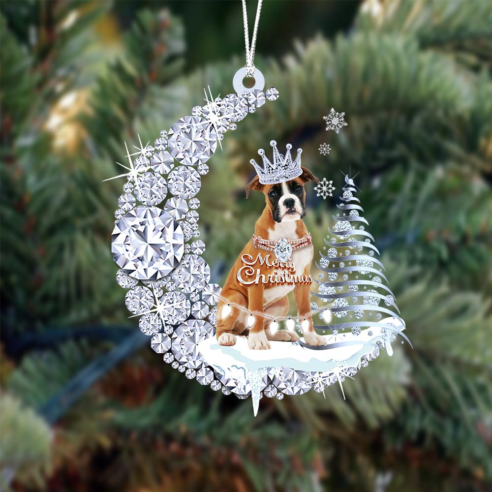 Boxer op Diamand Maan Kerst Ornament