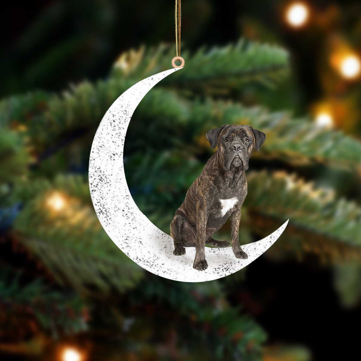 Brown Cane Corso 2 Zit op de Maan Ornament