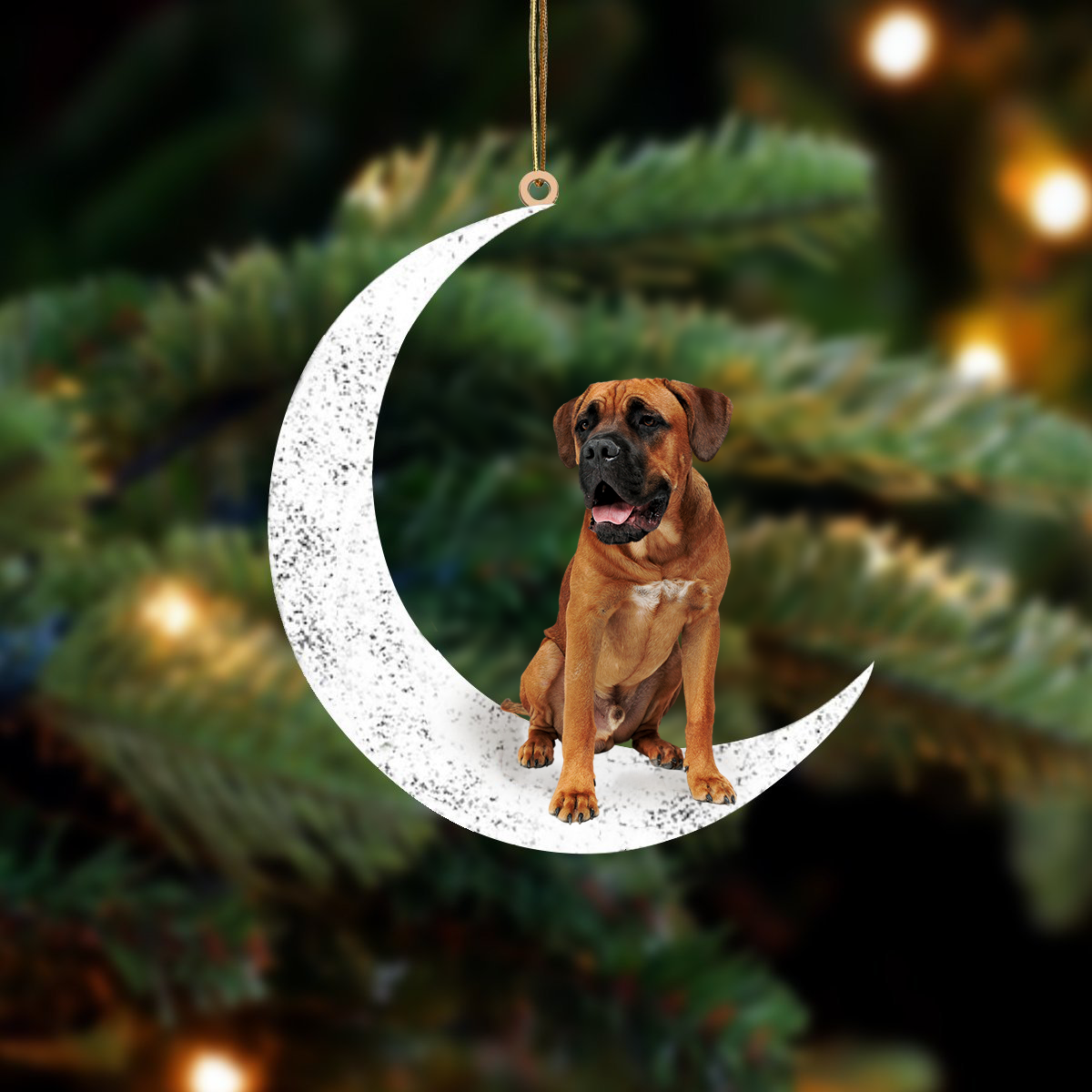 Brown Cane Corso Zit op de Maan Ornament