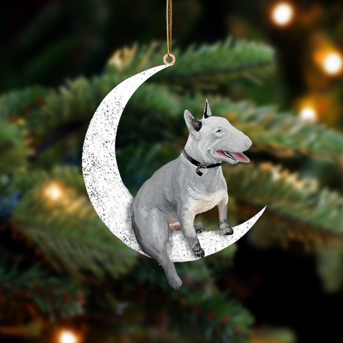 Bull Terrier Zit op de Maan Ornament