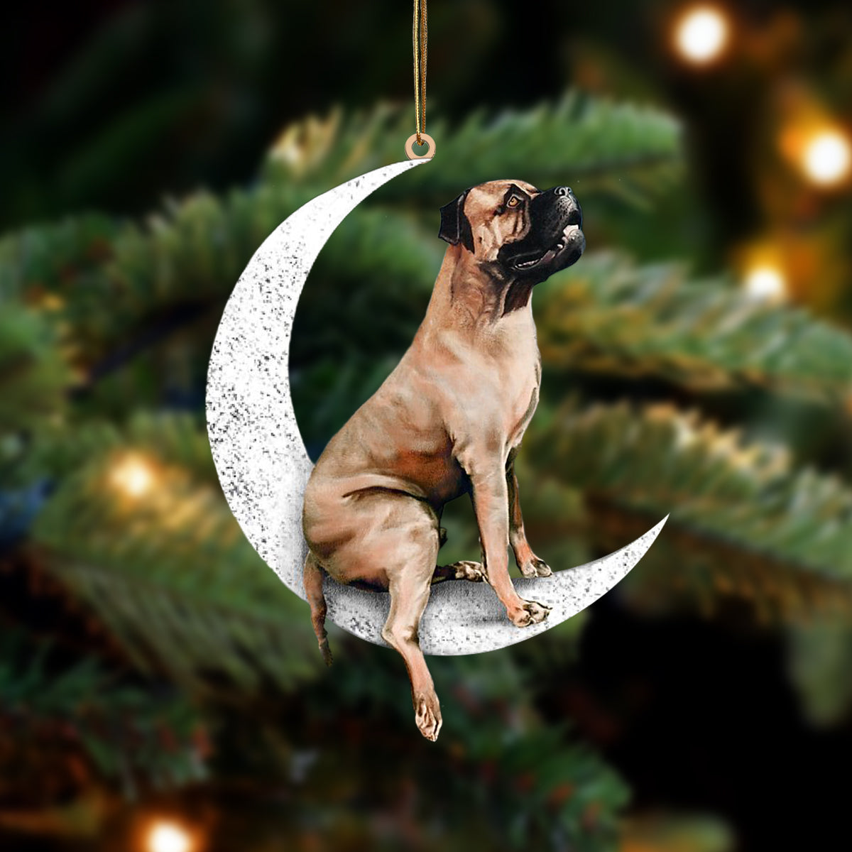 Bullmastiff Zit op de Maan Ornament