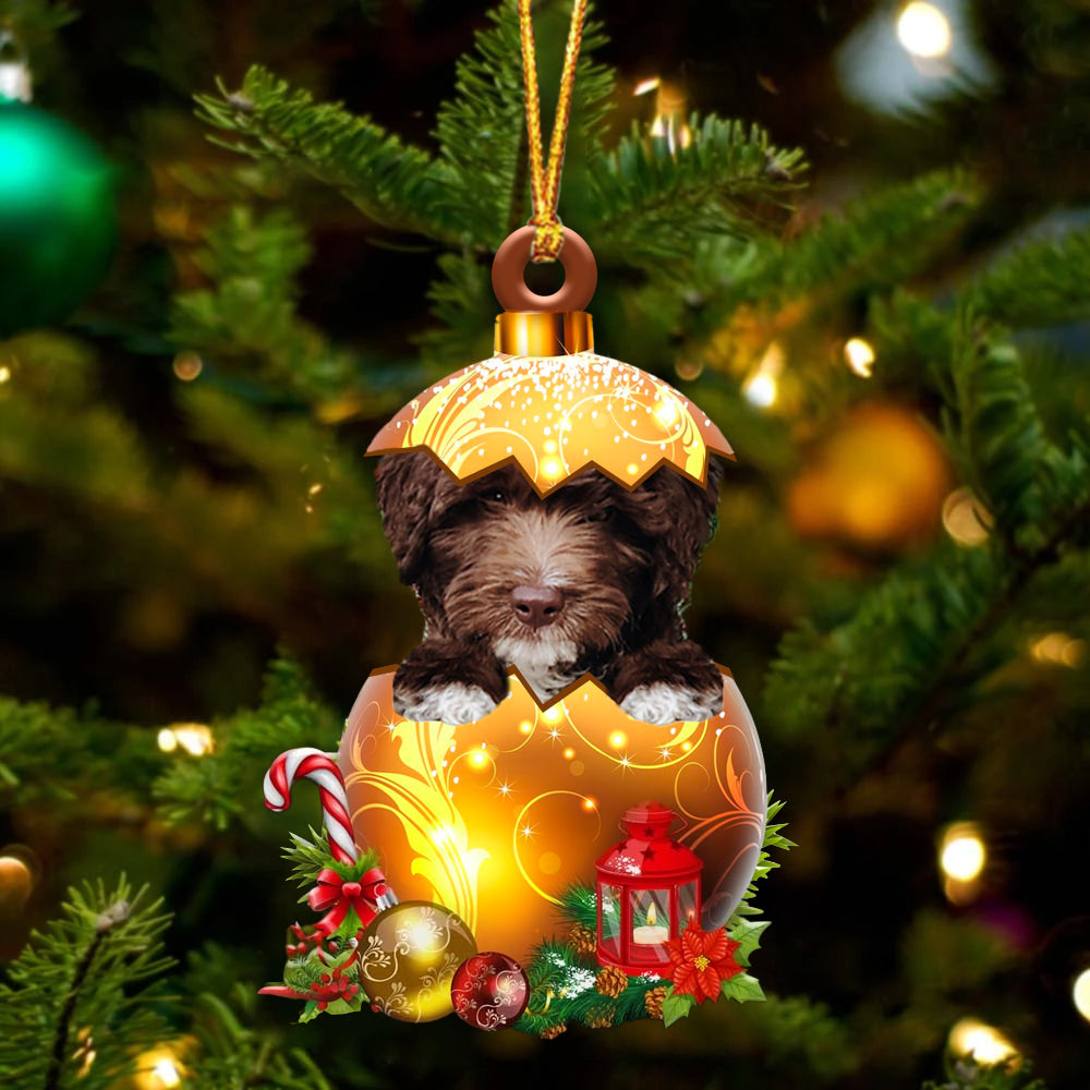 CHOCOLATE goldendoodle In Kerst Gouden Ei Ornament