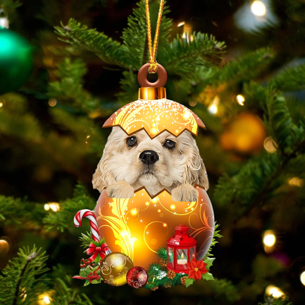 CREAM American Cocker Spaniel In Kerst Gouden Ei Ornament