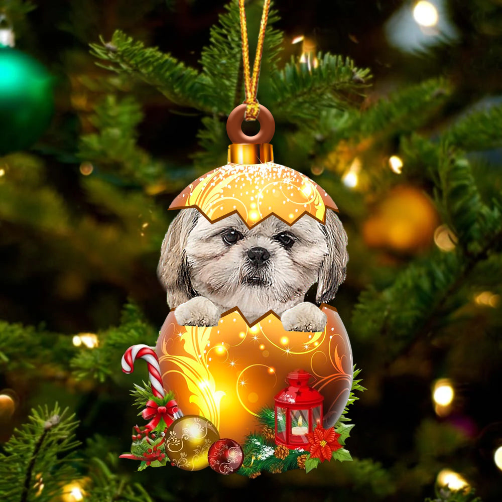 CREAM Shih Tzu In Kerst Gouden Ei Ornament