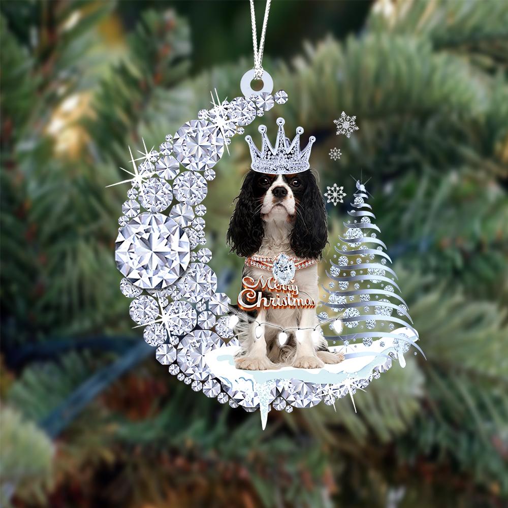 Cavalier King Charles Spaniel op Diamand Maan Kerst Ornament