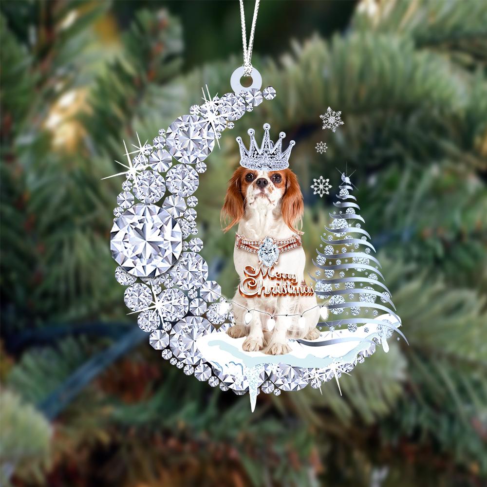 Cavalier King Charles Spaniel op Diamand Maan Kerst Ornament