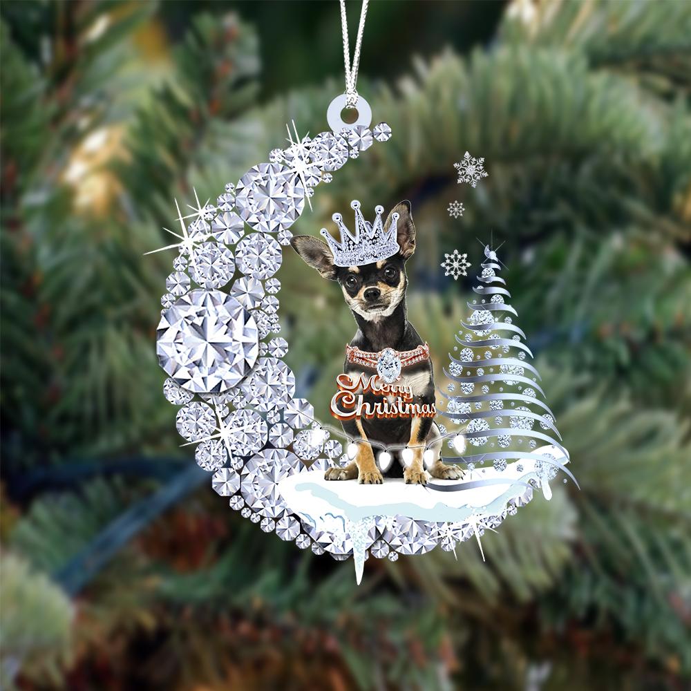 Chihuahua 02 op Diamand Maan Kerst Ornament