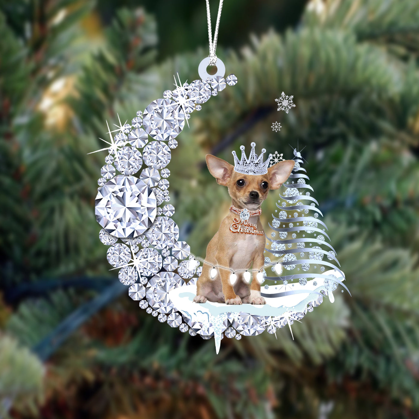 Chihuahua (2)op Diamand Maan Kerst Ornament