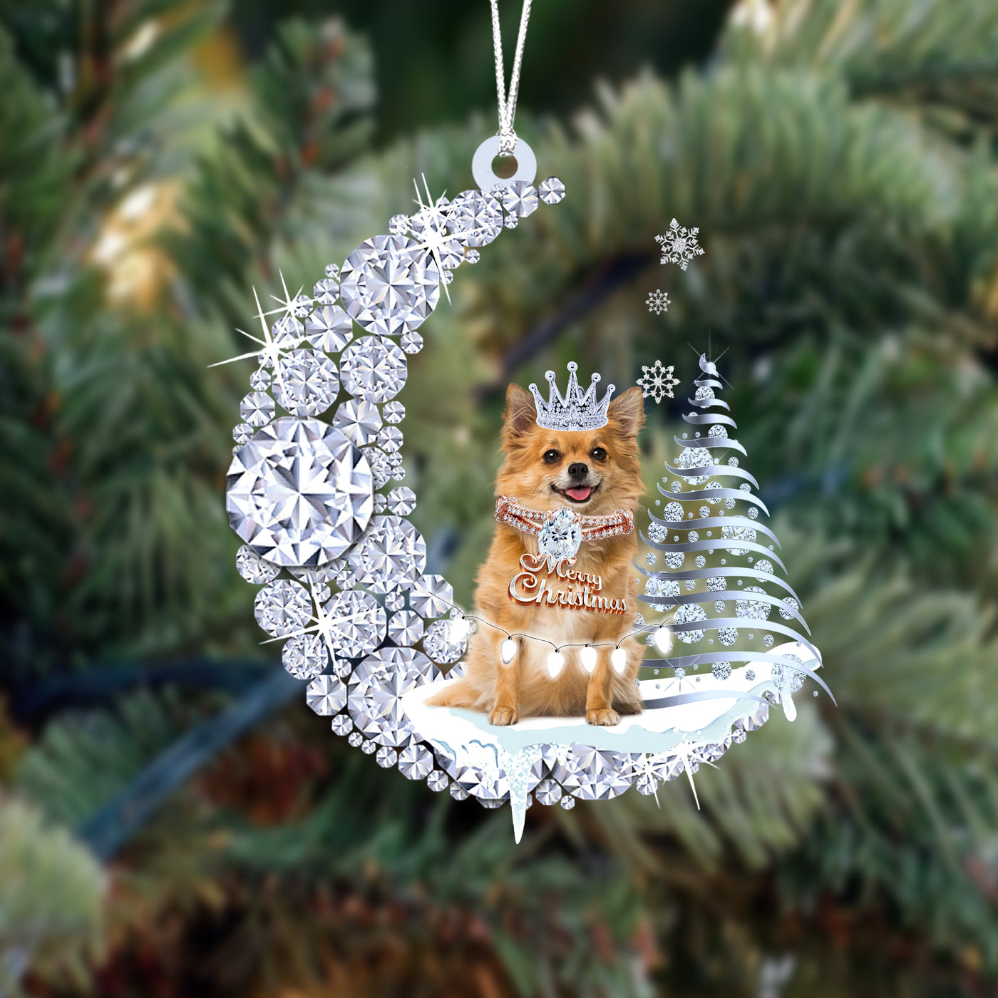 Chihuahua (4)op Diamand Maan Kerst Ornament