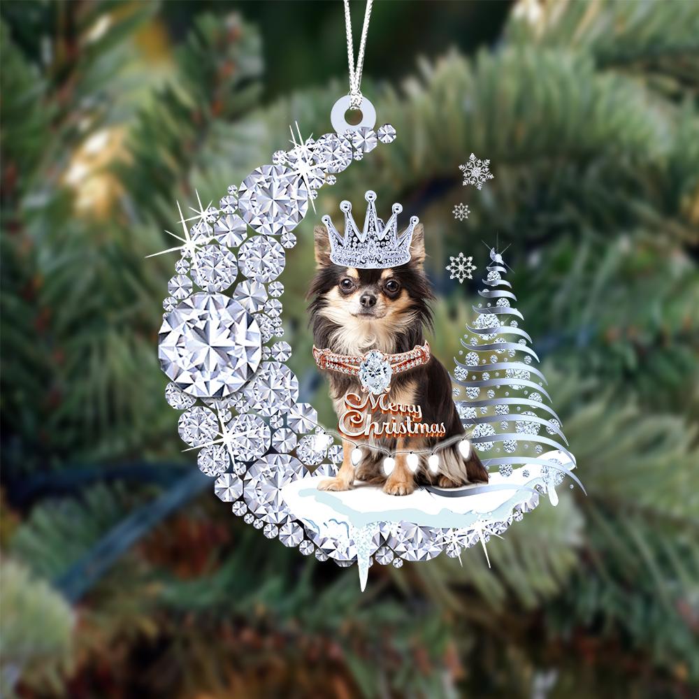 Chihuahua op Diamand Maan Kerst Ornament