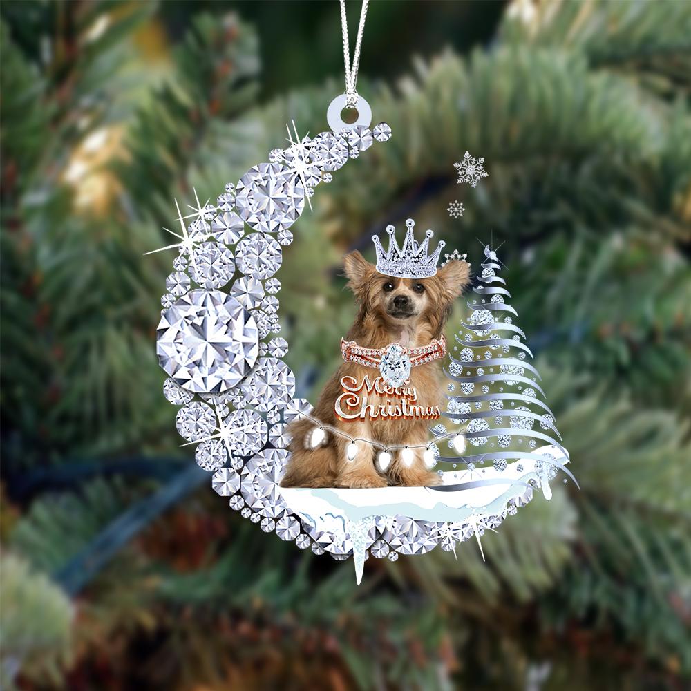 Chinese Crested op Diamand Maan Kerst Ornament