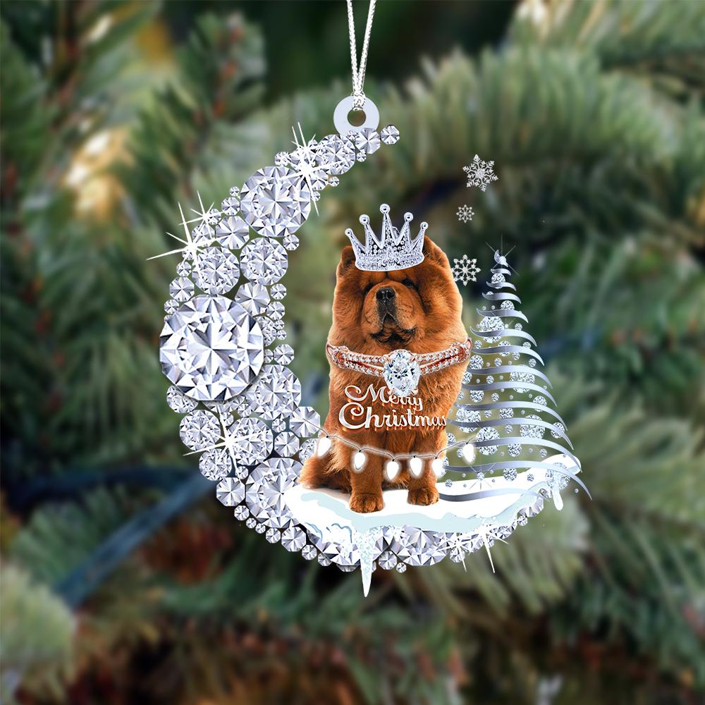 Chow Chow op Diamand Maan Kerst Ornament