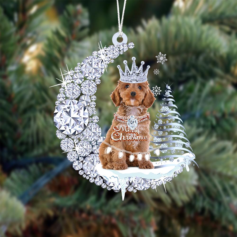 Cockapoo 02 op Diamand Maan Kerst Ornament