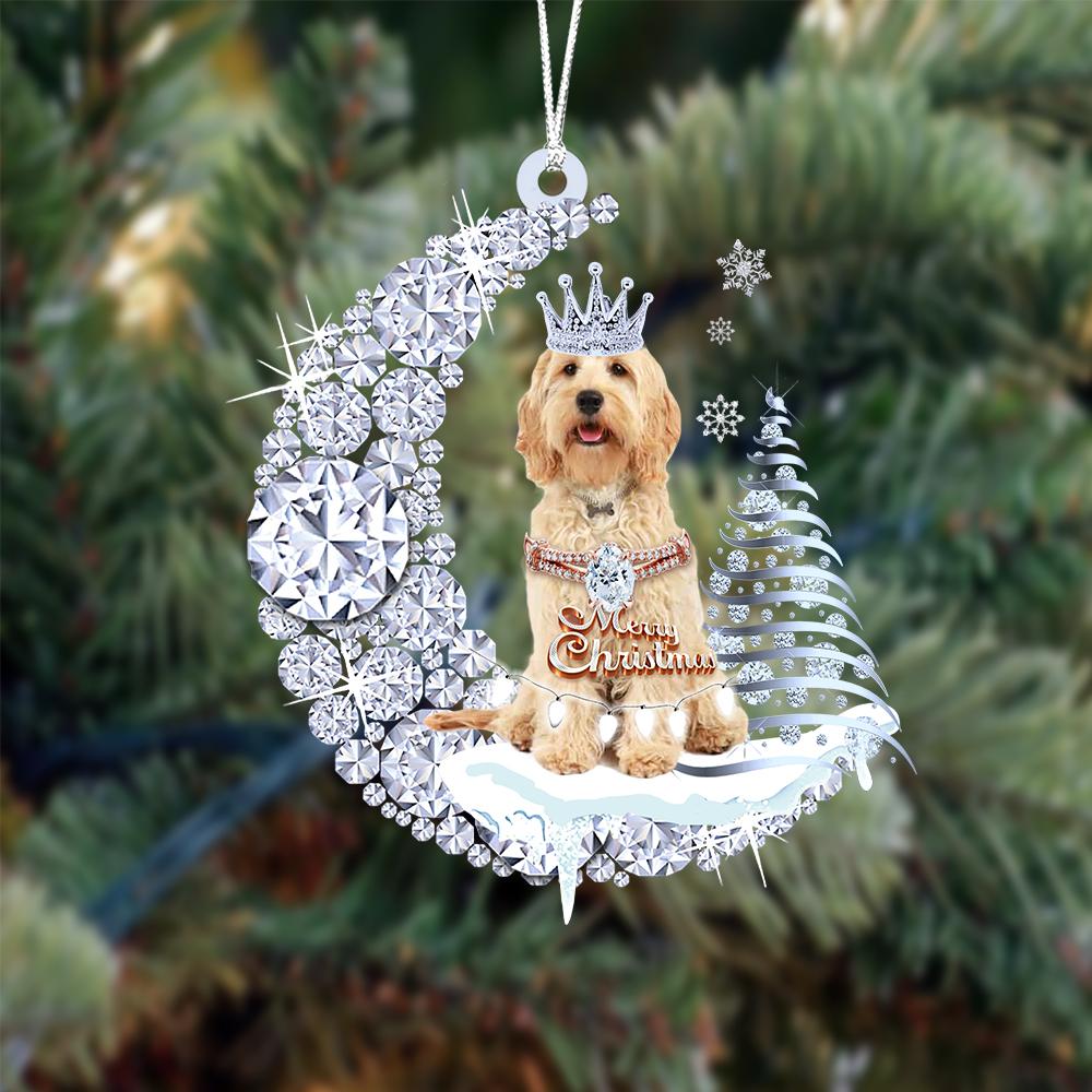 Cockapoo op Diamand Maan Kerst Ornament