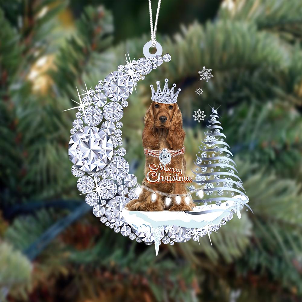 Cocker Spaniel op Diamand Maan Kerst Ornament